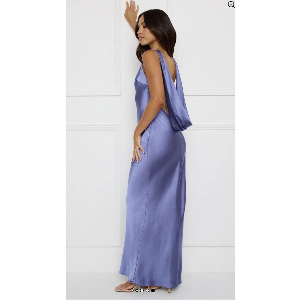Runaway The Label Raelyn Maxi Dress S Iris Purple Satin Cowl Back Formal NWT